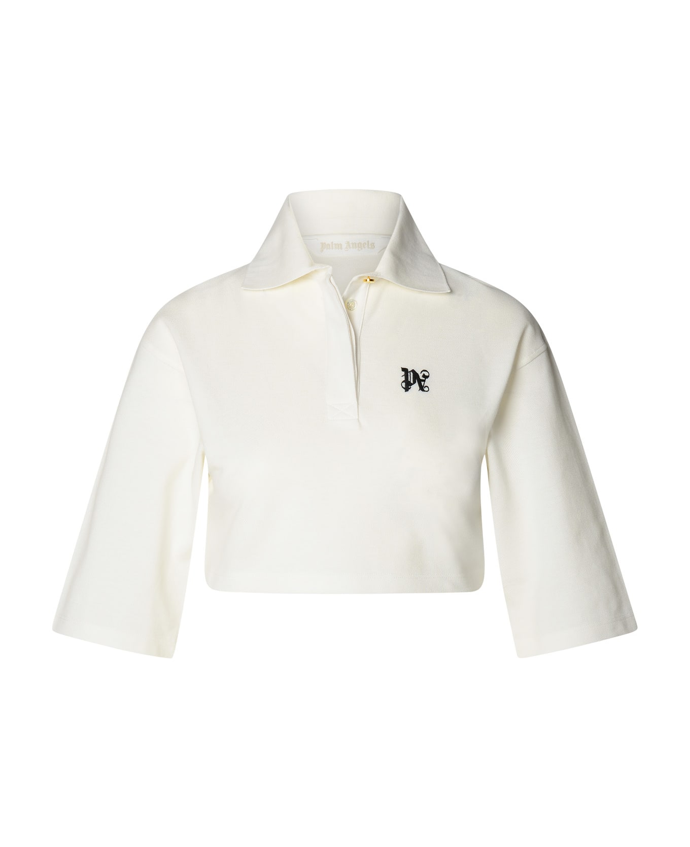 Palm Angels White Cotton Crop Polo Shirt - OFF WHITE