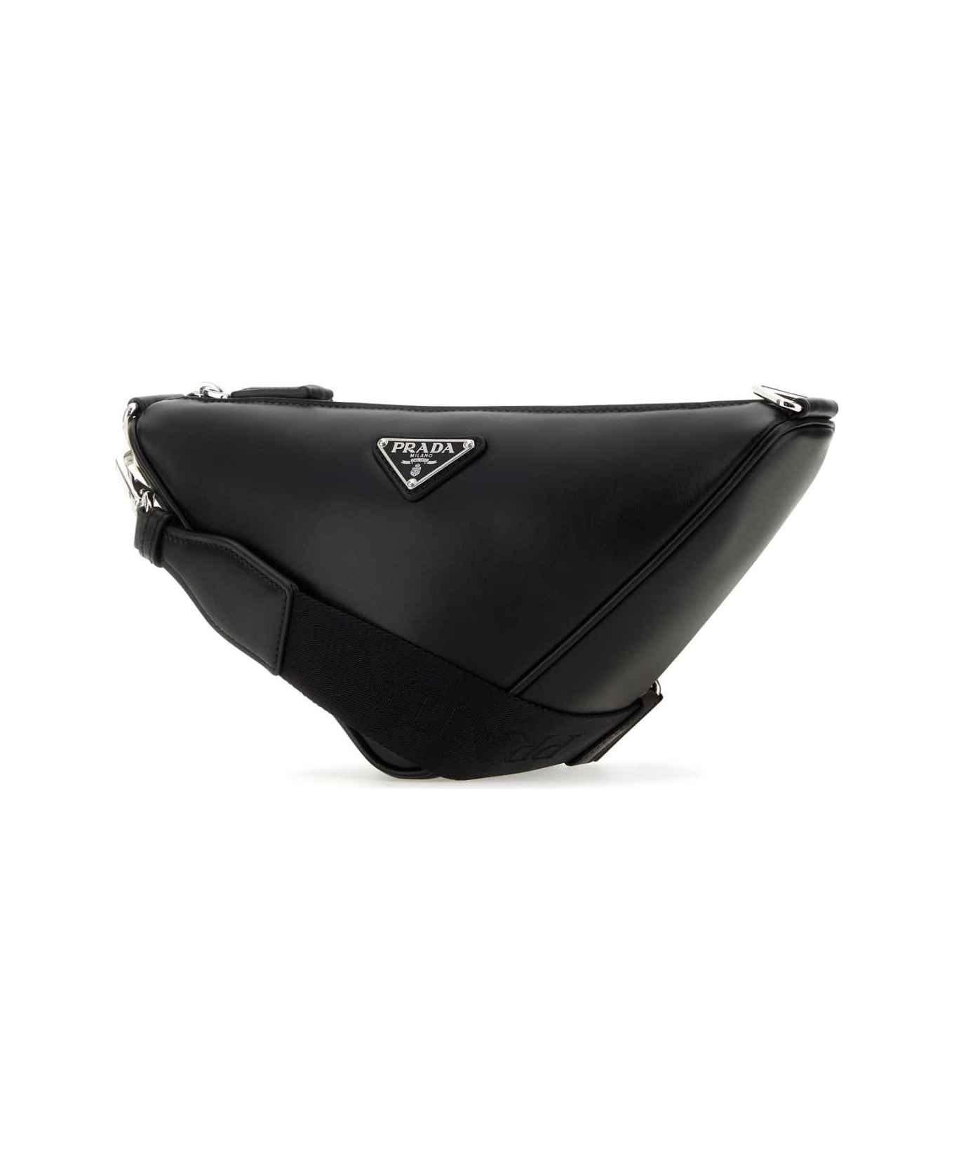 Prada Black Leather Triangle Crossbody Bag - NERO