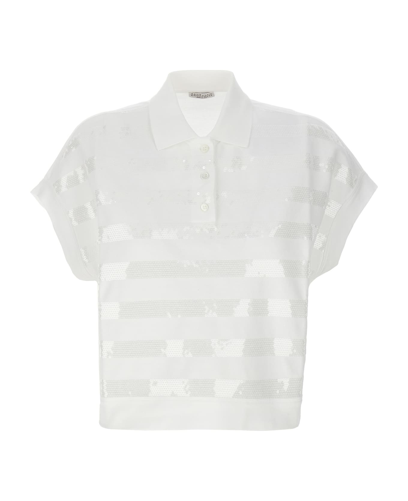Brunello Cucinelli Sequin Striped Over Polo Shirt - WHITE