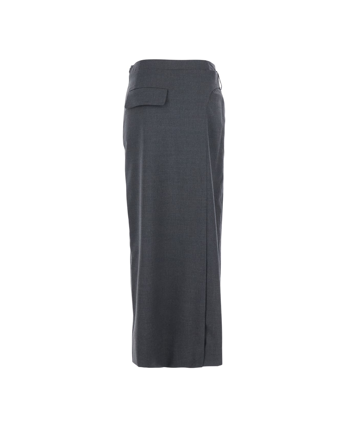 Low Classic Grey Skirt With Waist Belt In Fabric Woman - Grey