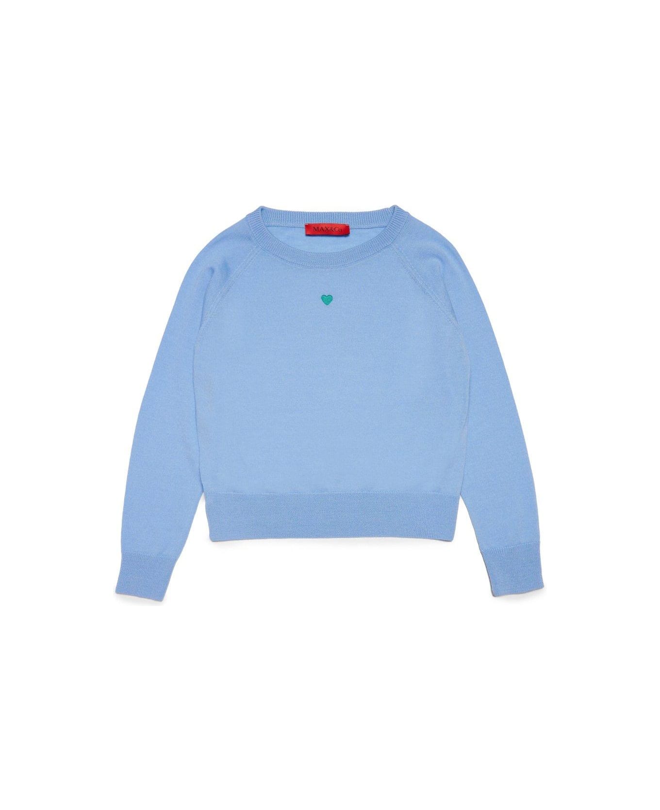 Max&Co. Heart Embroidered Knitted Jumper - Blue