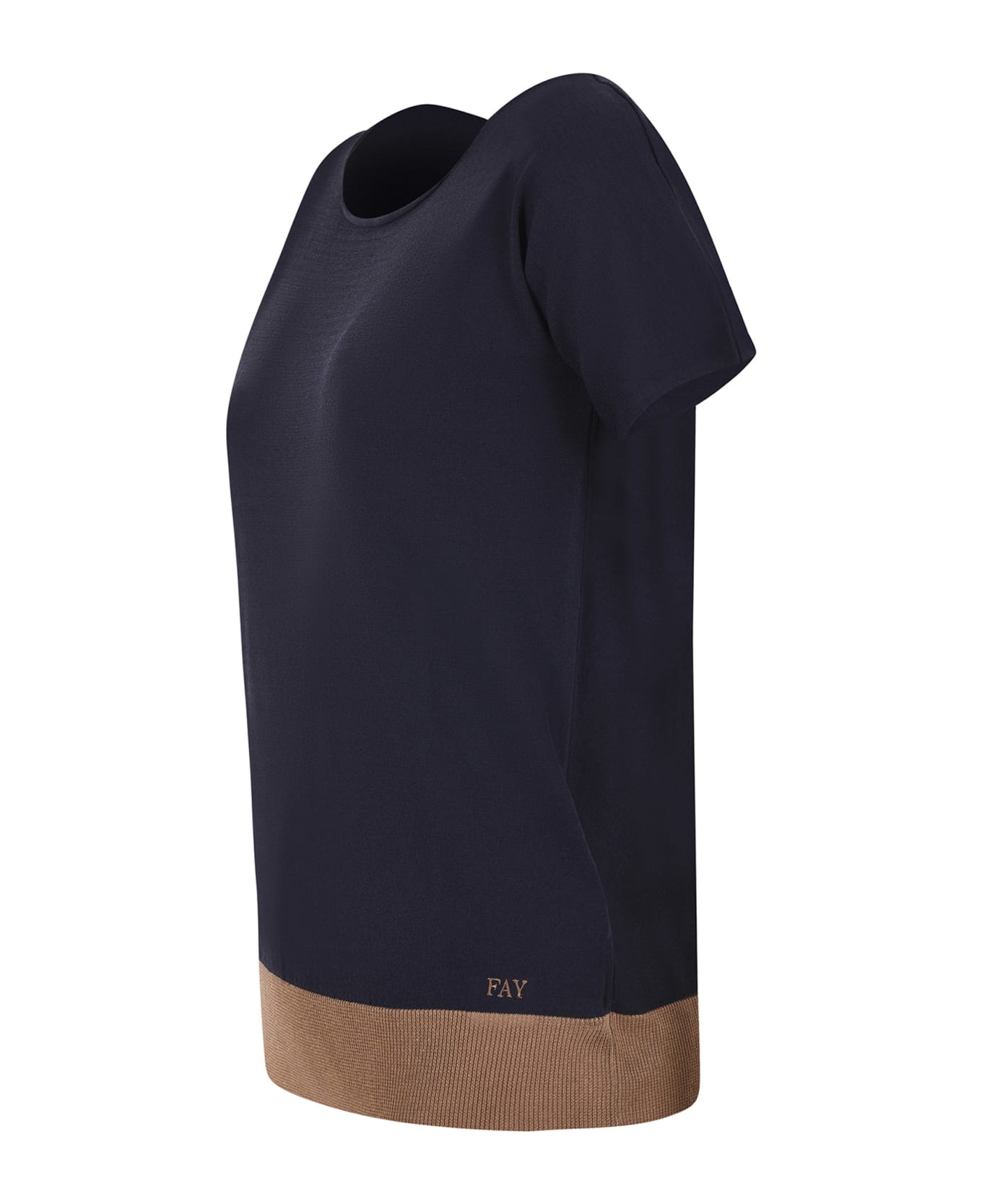 Fay T-shirt Fay In Filato Di Viscosa - Blu scuro/beige