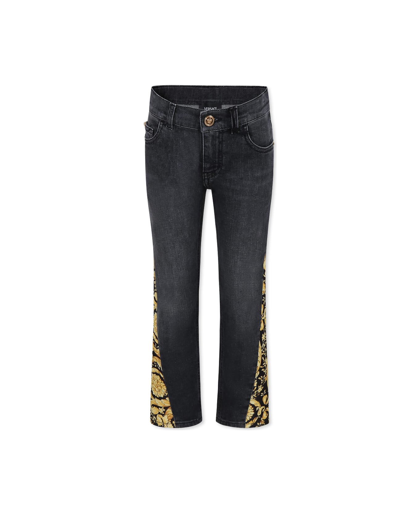 Versace Black Jeans For Kids With Baroque Print - Black