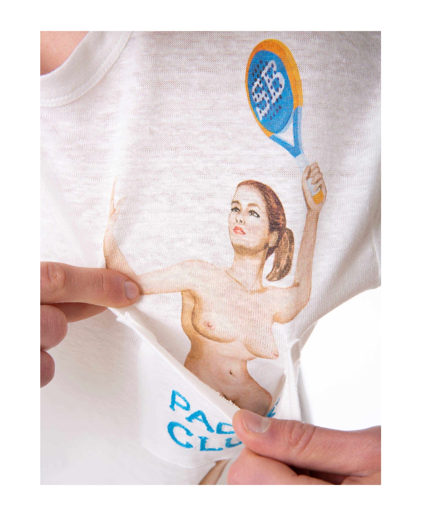 MC2 Saint Barth Man Linen Jersey T-shirt With Printed Pocket - WHITE