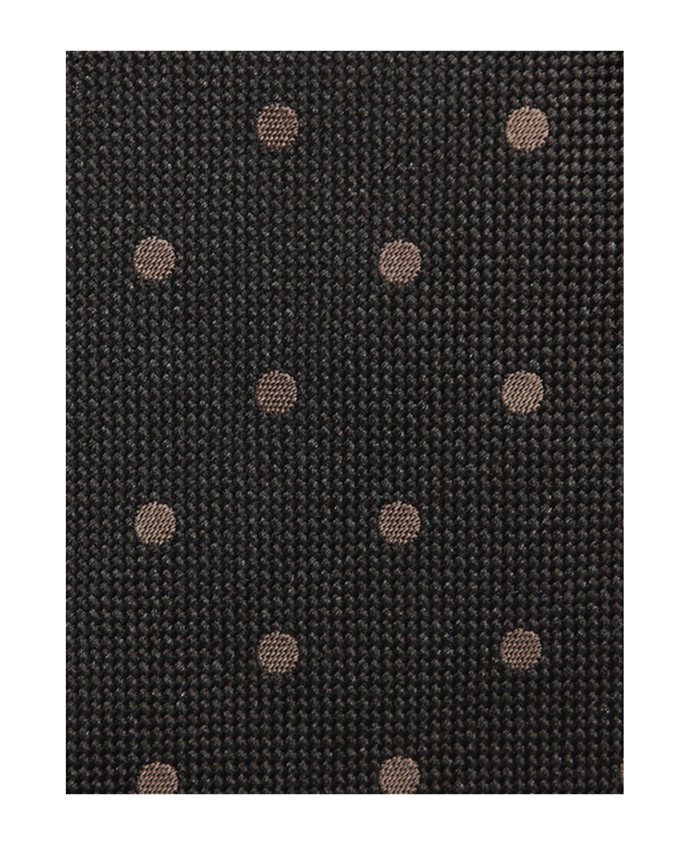 Tom Ford Silk Tie In Grey With Bronze Dots - Beige