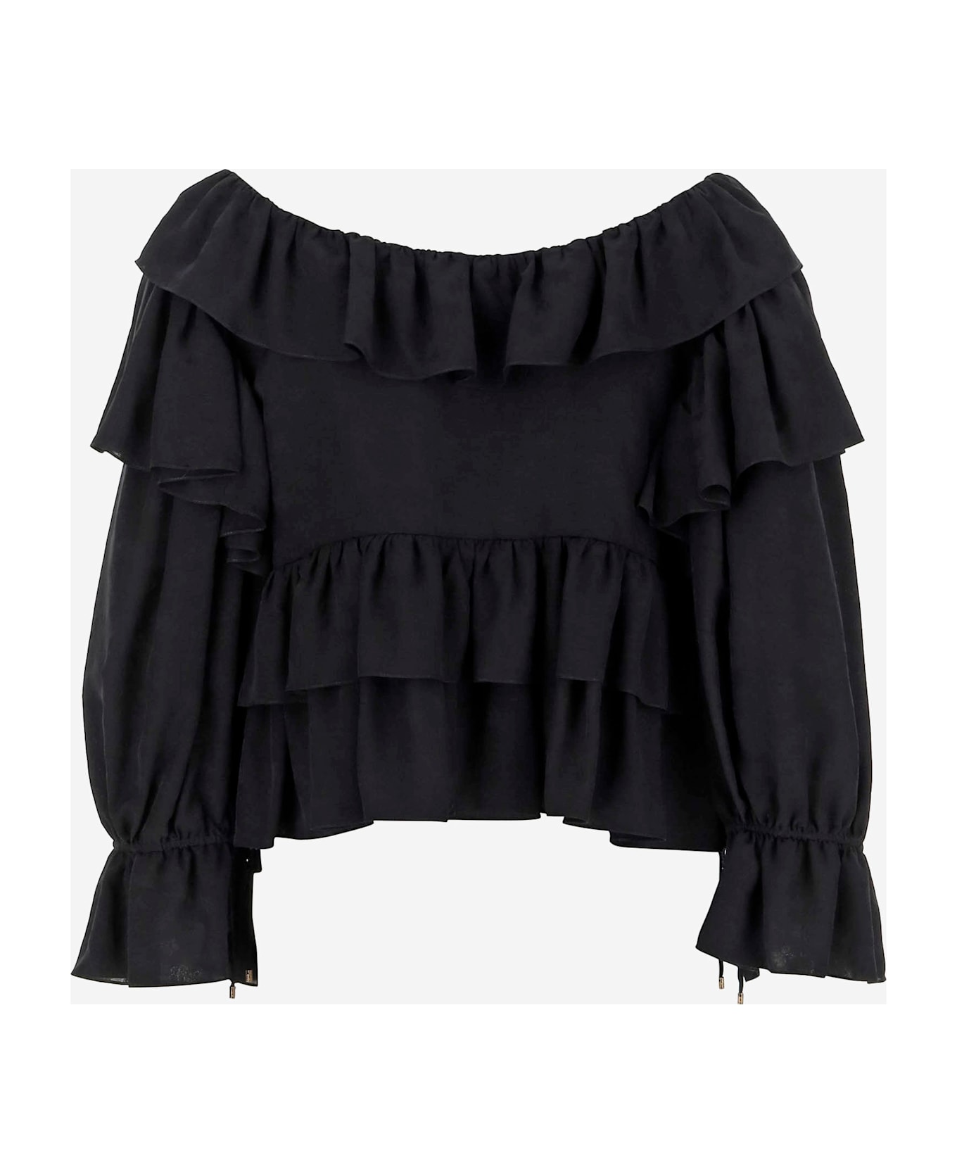 Chloé Floral Viscose Ruffle Top - Black