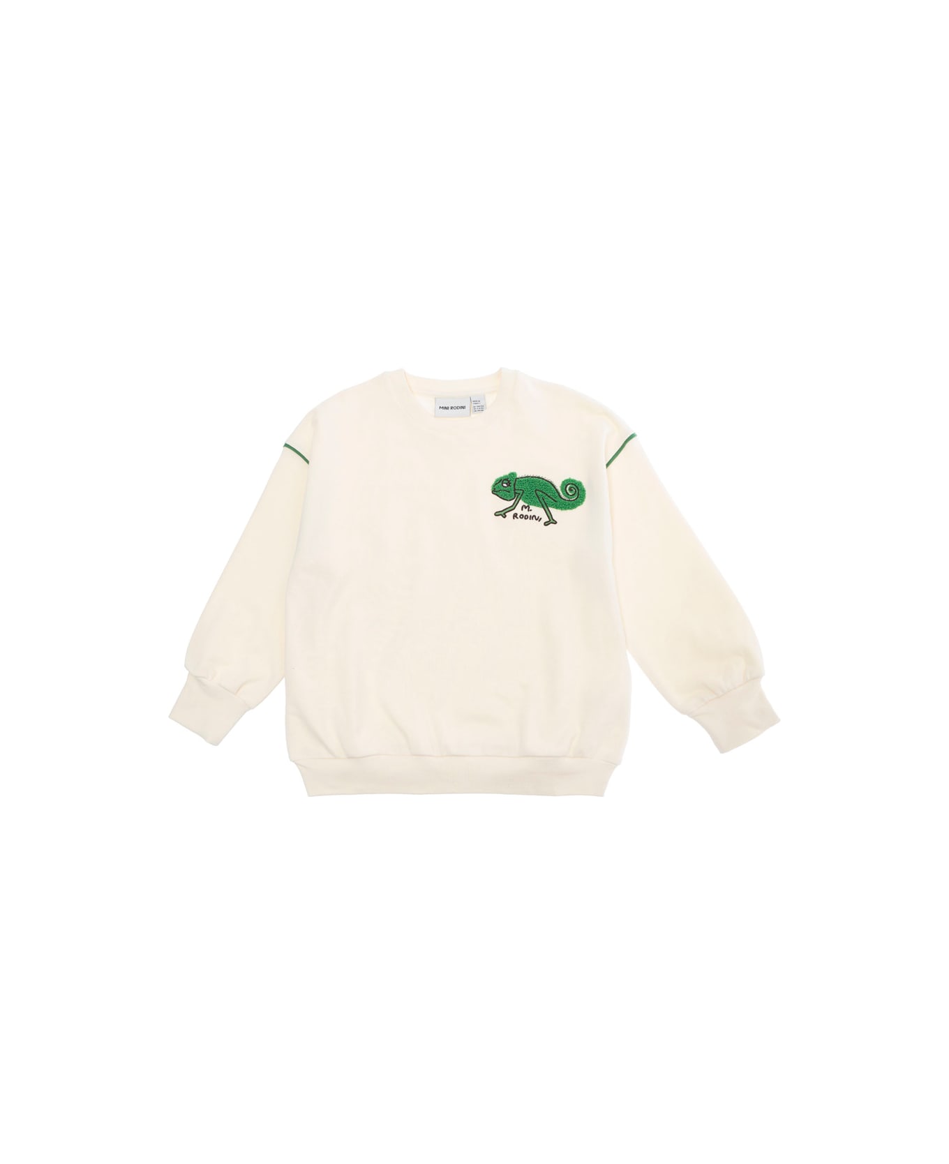 Mini Rodini White Crewneck Sweatshirt With Patch On The Front In Cotton Boy - White