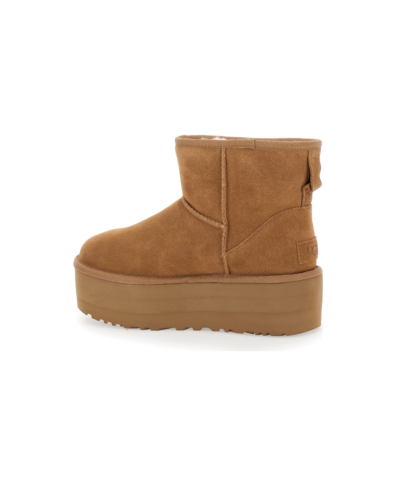 UGG 
classic Mini Platform
 Beige Ankle Boots With Platform In Suede Woman - Beige