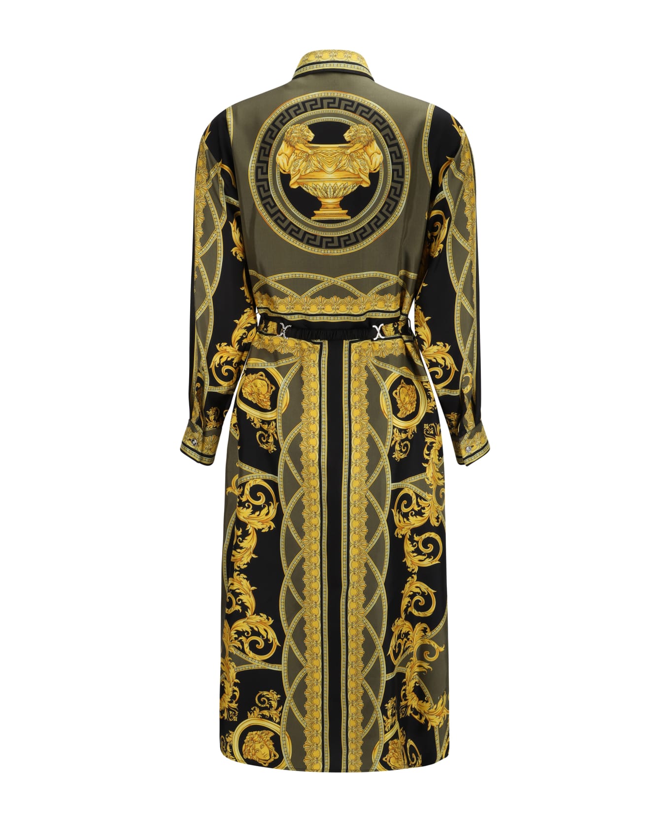 Versace Printed Shirtdress - Black+dark Olive+gold