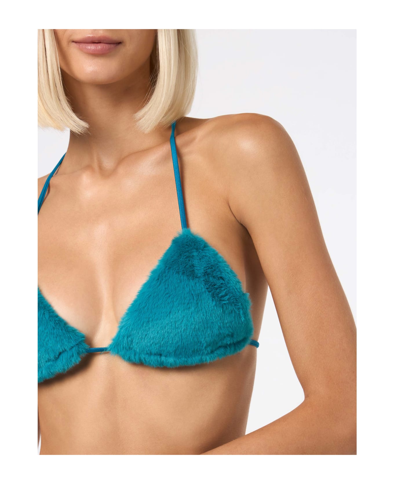 MC2 Saint Barth Woman Teal Green Furry Triangle Top Swimsuit - PETROLIO