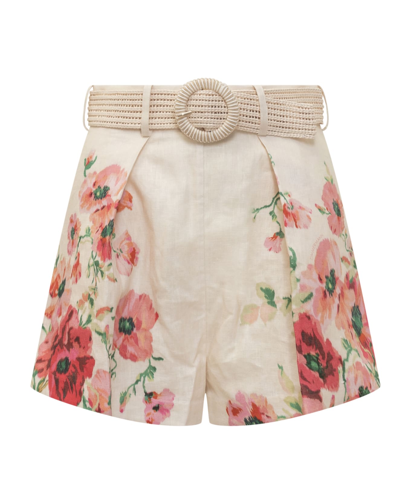 Zimmermann Printed Linen Lightburst Tuck Shorts - CREAMREDFLORAL