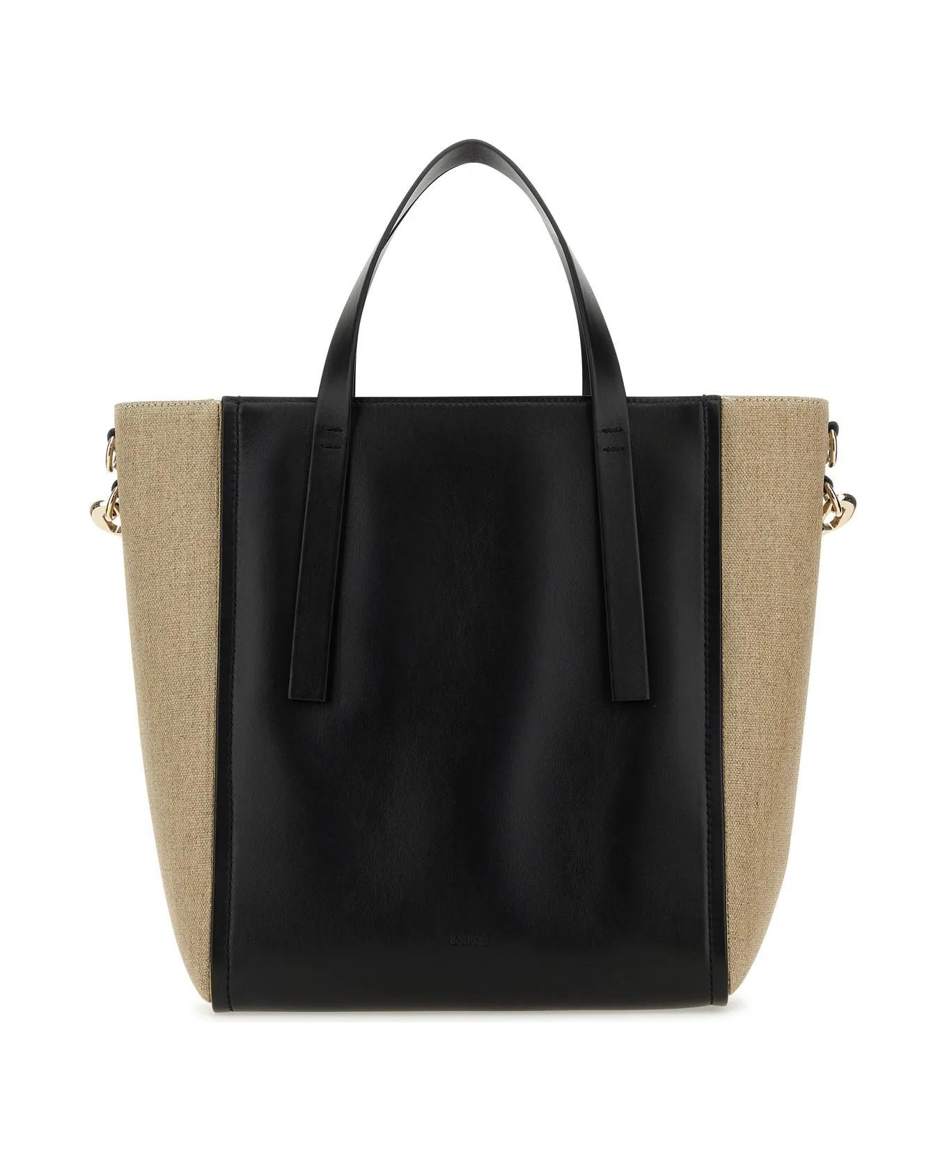 Chloé Two-tone Canvas And Leather Medium Sense Shopping Bag - Black トートバッグ