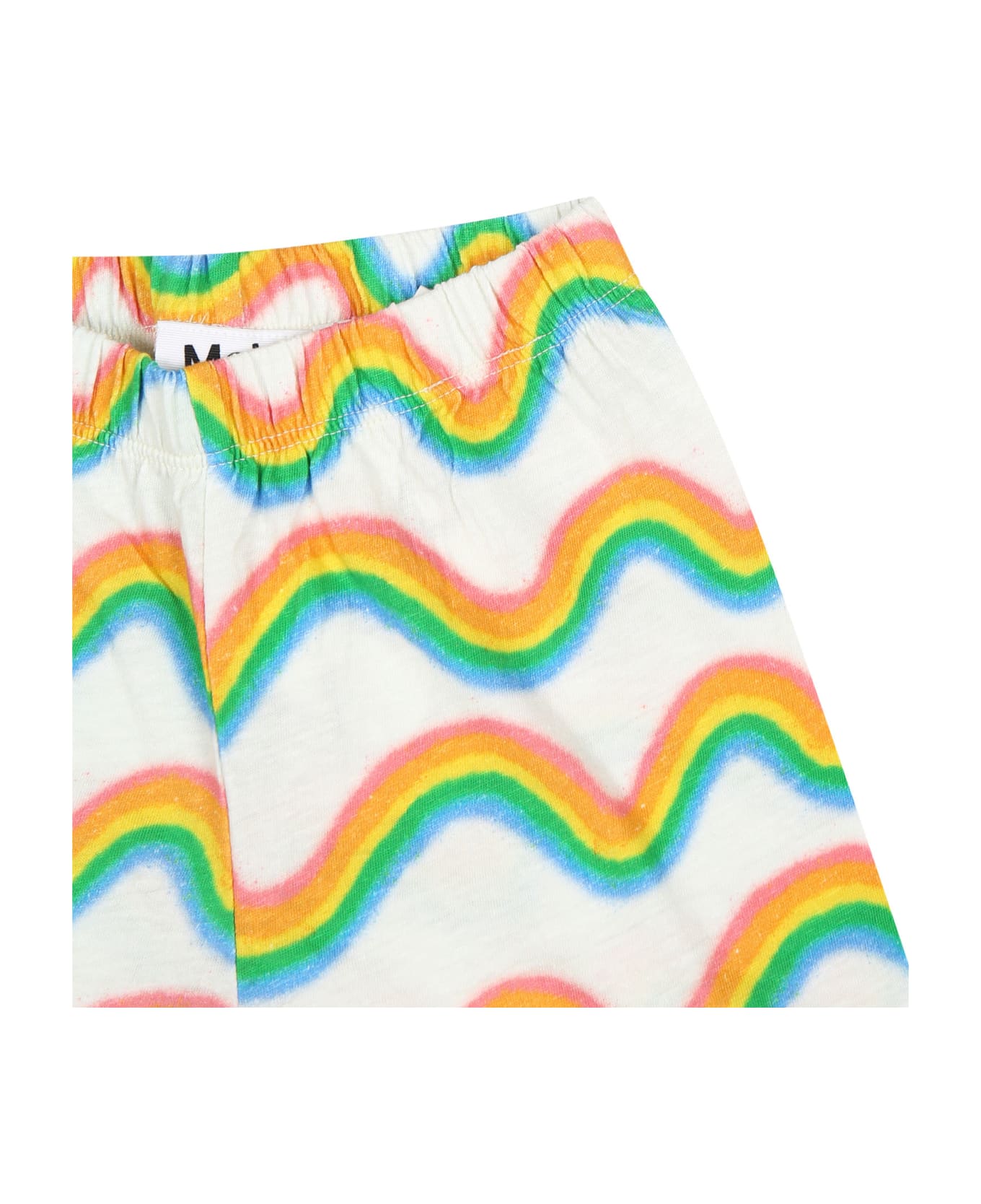 Molo White Trousers For Baby Girl With Rainbow Print - Multicolor ボトムス