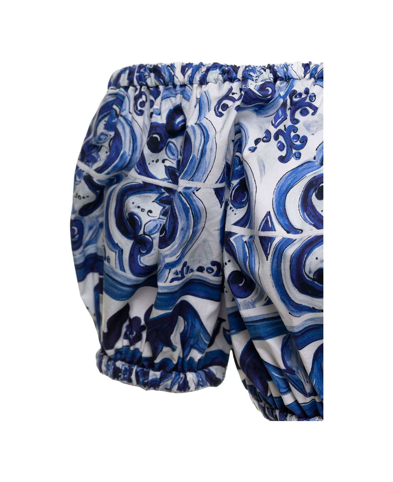 Dolce & Gabbana Woman's  Cotton Poplin Maiolica Printed Crop Top - Blu