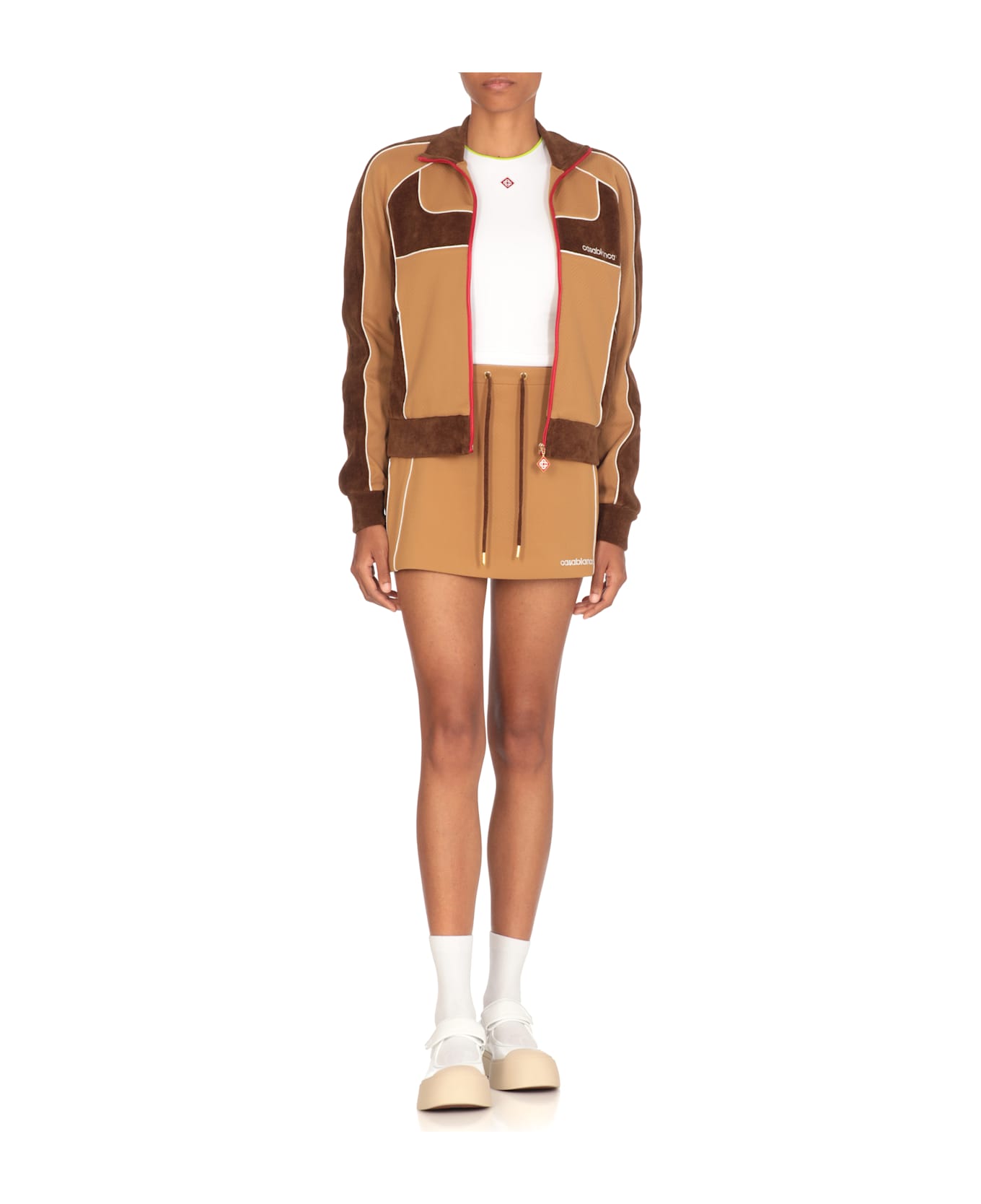 Casablanca Chenille Panelled Track Sweatshirt - Brown