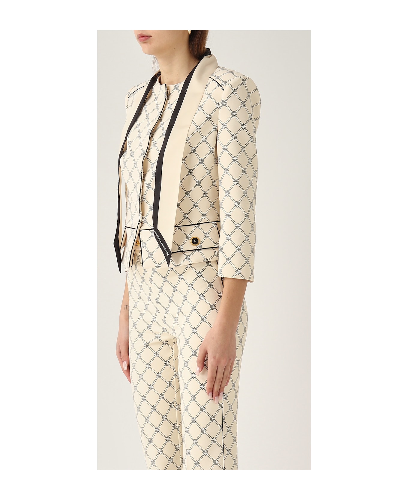 Elisabetta Franchi Giacca In Crepe Con Foulard Removibile Blazer - Ivory