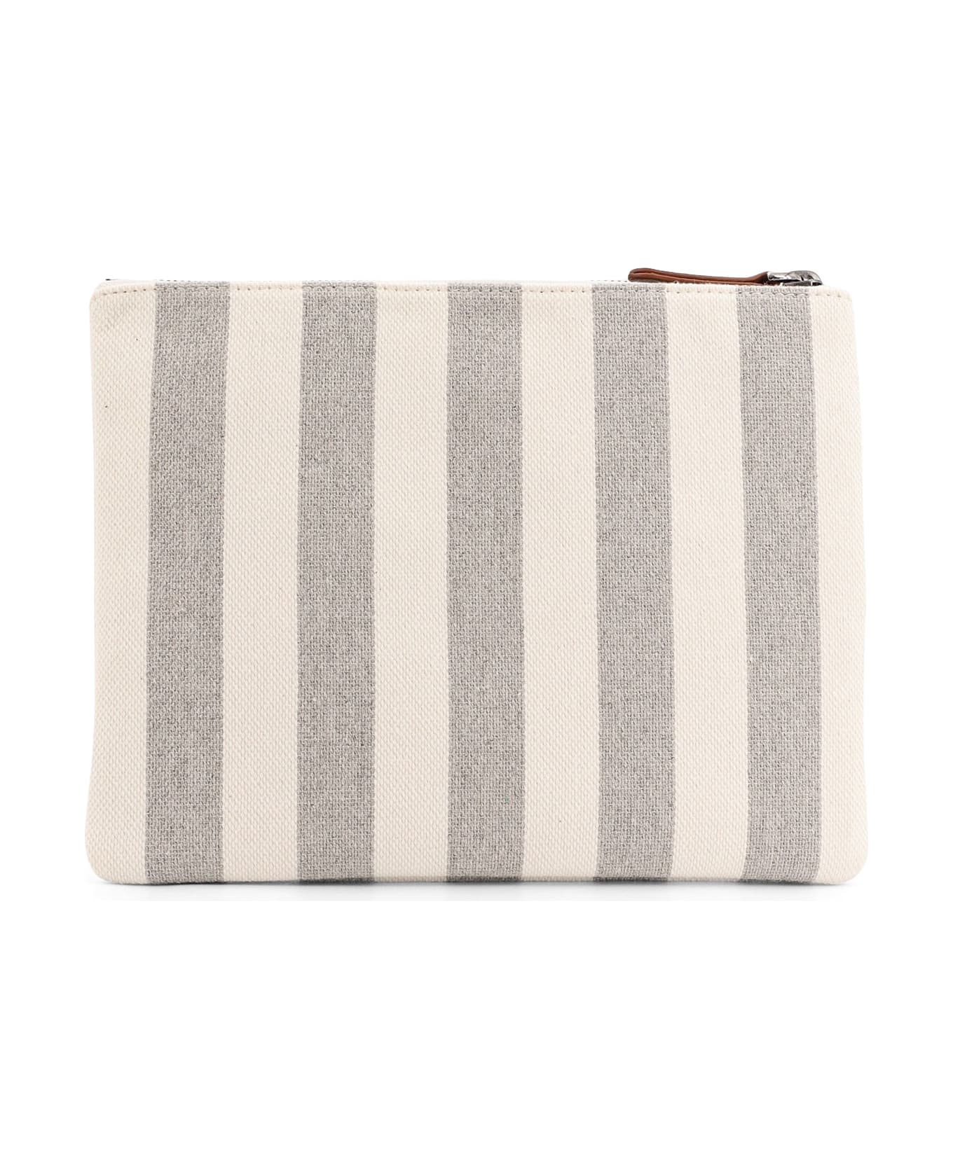Brunello Cucinelli Canvas Clutch With Striped Motif - White