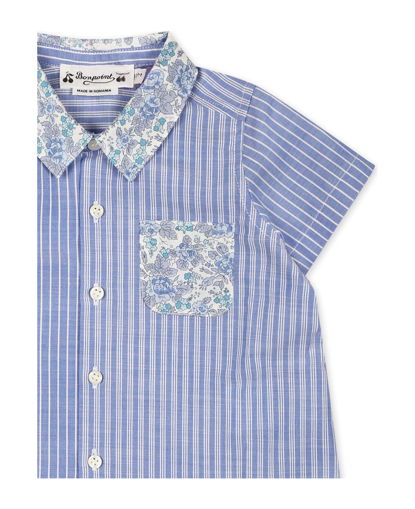 Bonpoint Light Blue Shirt For Baby Girl With Floral Print - Light Blue