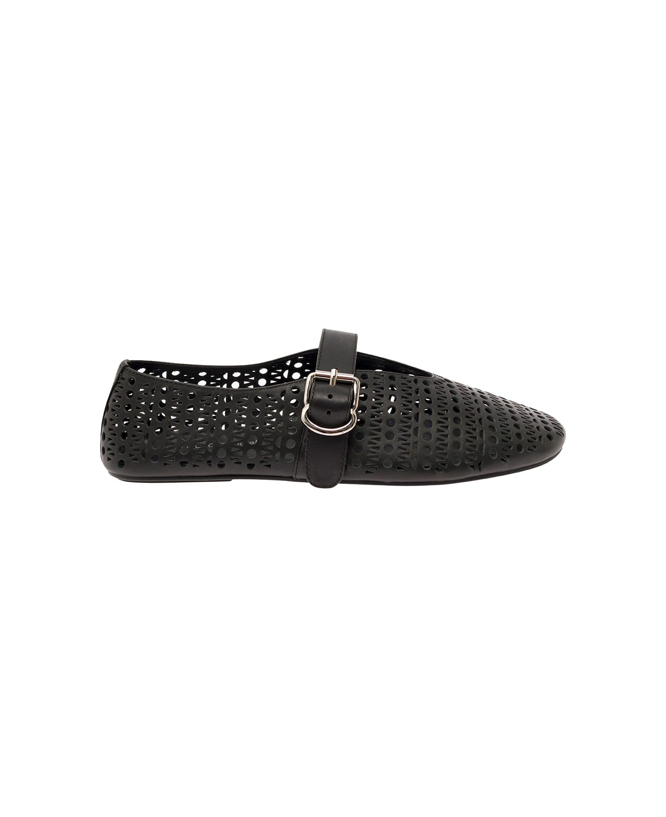 Jeffrey Campbell 'shelly' Black Ballet Flats With Maxi Buckle In Lace Effect Leather Woman - Black