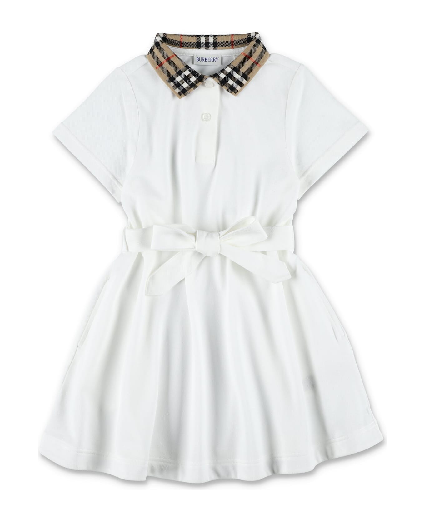 Burberry Kid - Burberry Polo Dress With Check Collar - WHITE