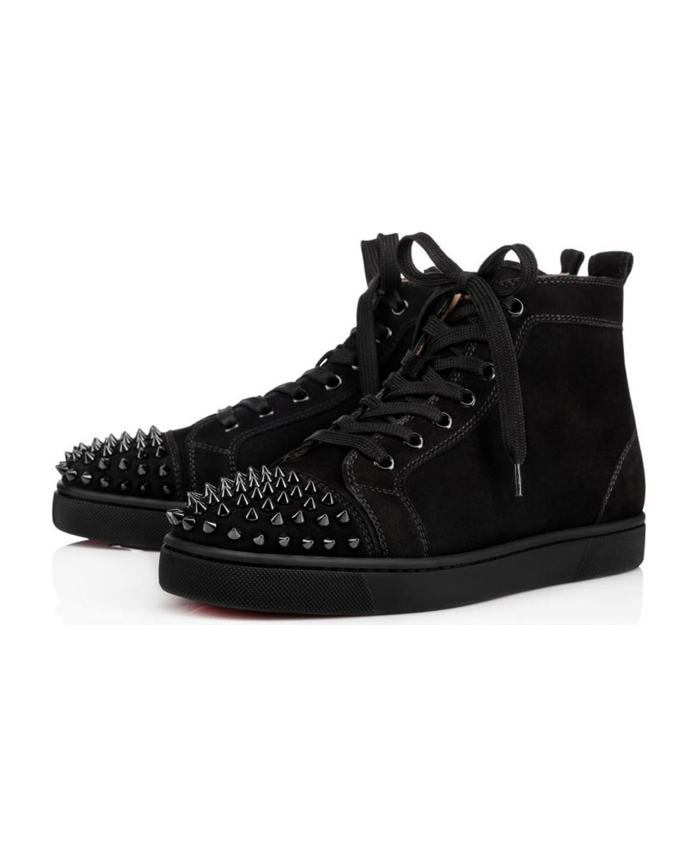 Christian Louboutin High-top Sneakers In Suede With Spikes - Black/black/bk