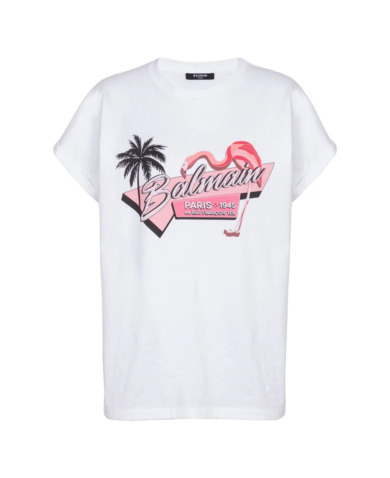Balmain Flamingo Print T-shirt - Gcs Blanc Multico
