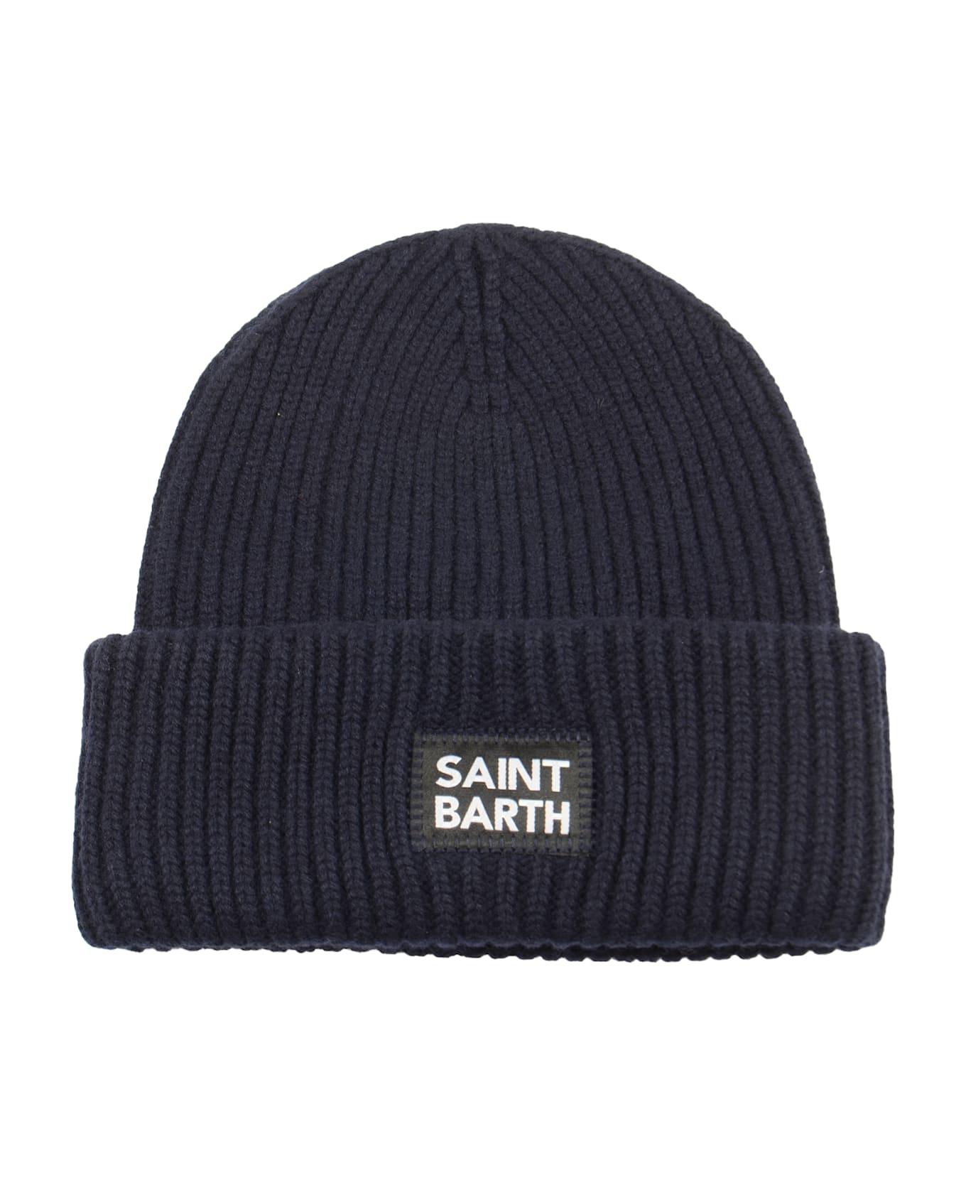 MC2 Saint Barth Logo Patched Knit Beanie - Blue Navy