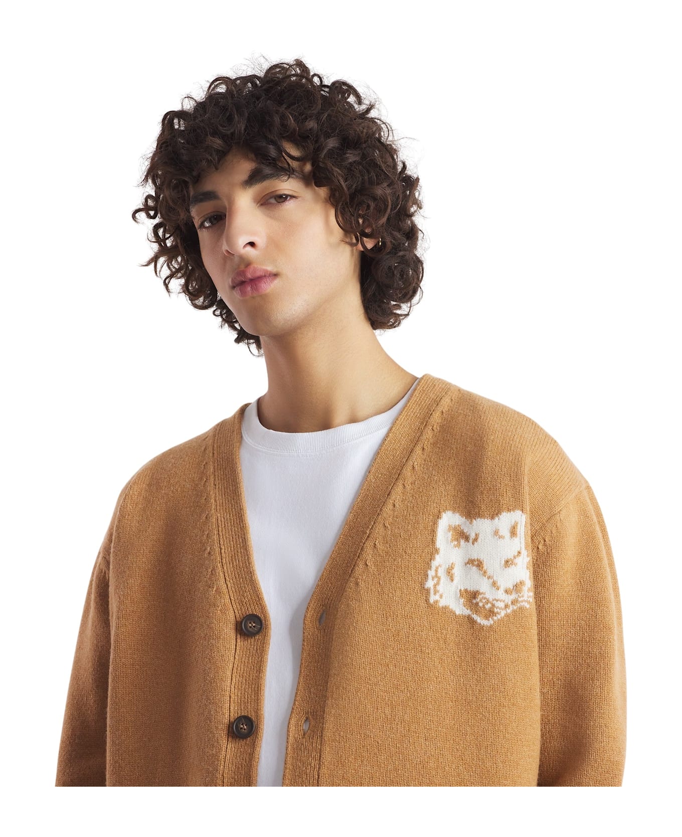 Maison Kitsuné Fox Head Intarsia Comfort Cardigan - Sequoia