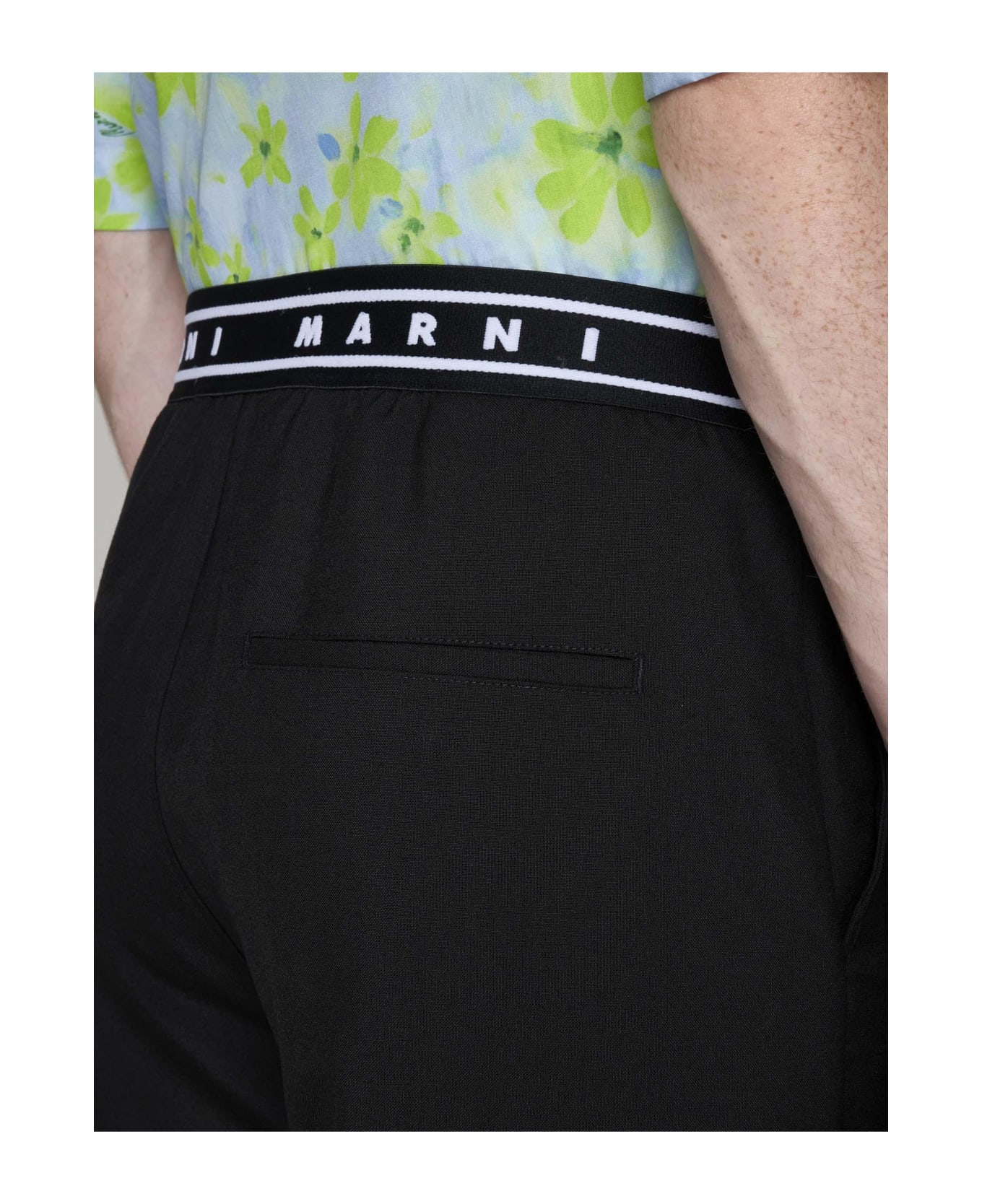 Marni Logo-waistband Wool Trousers - BLACK