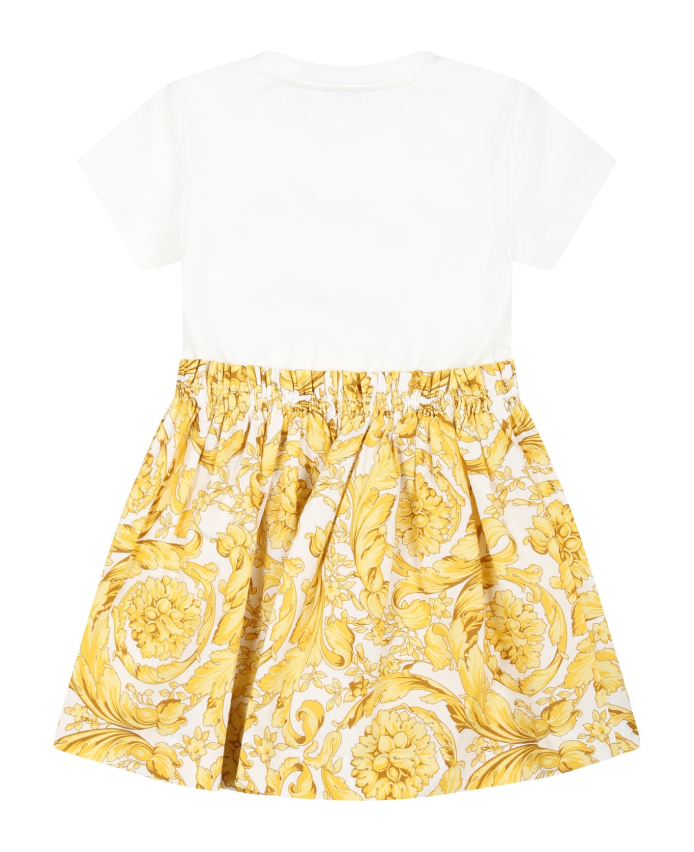Versace White Dress For Baby Girl With Versace Logo And Baroque Print - White