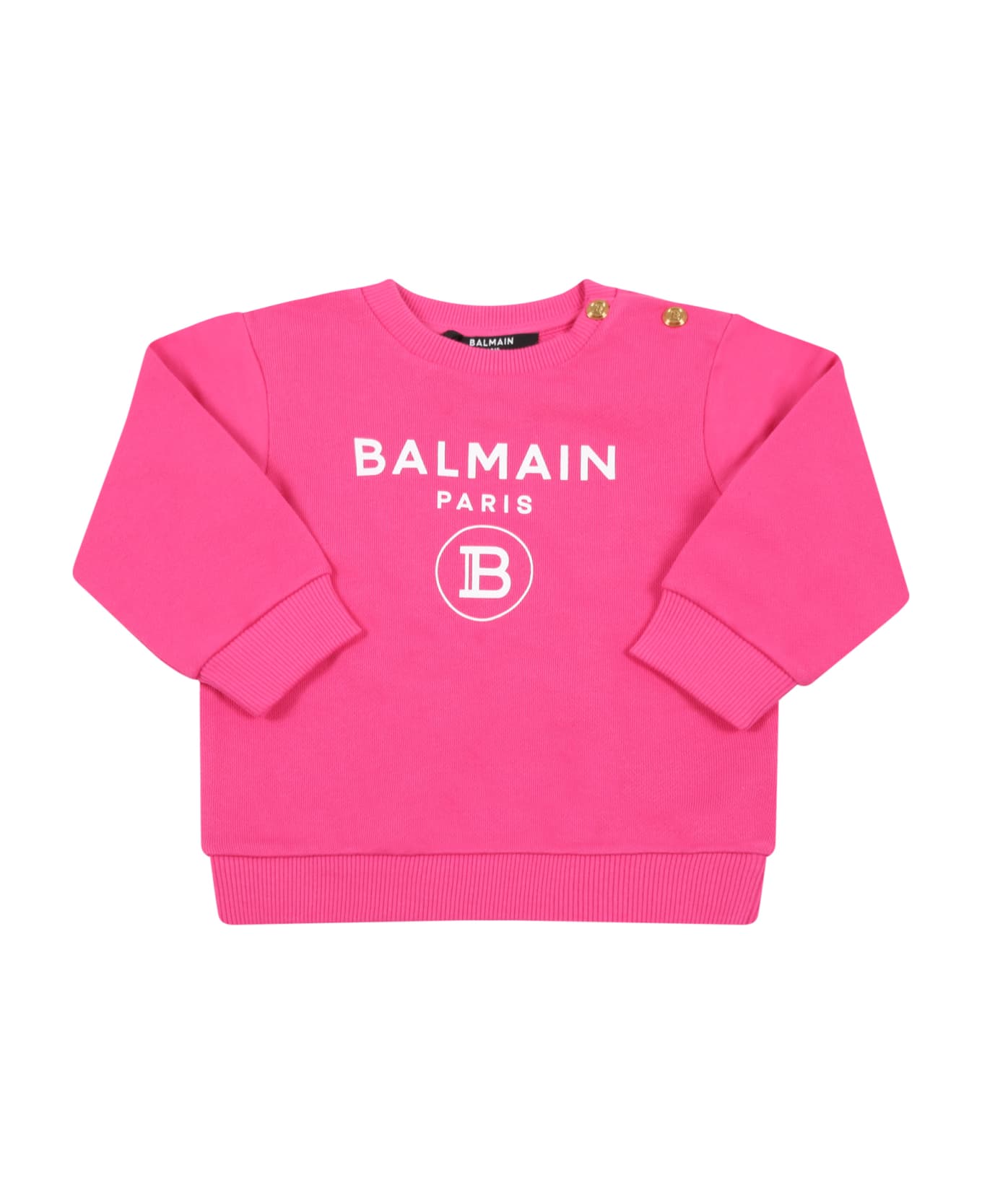 Balmain Fuchsia Sweatshirt For Baby Girl With Logos - Fuchsia