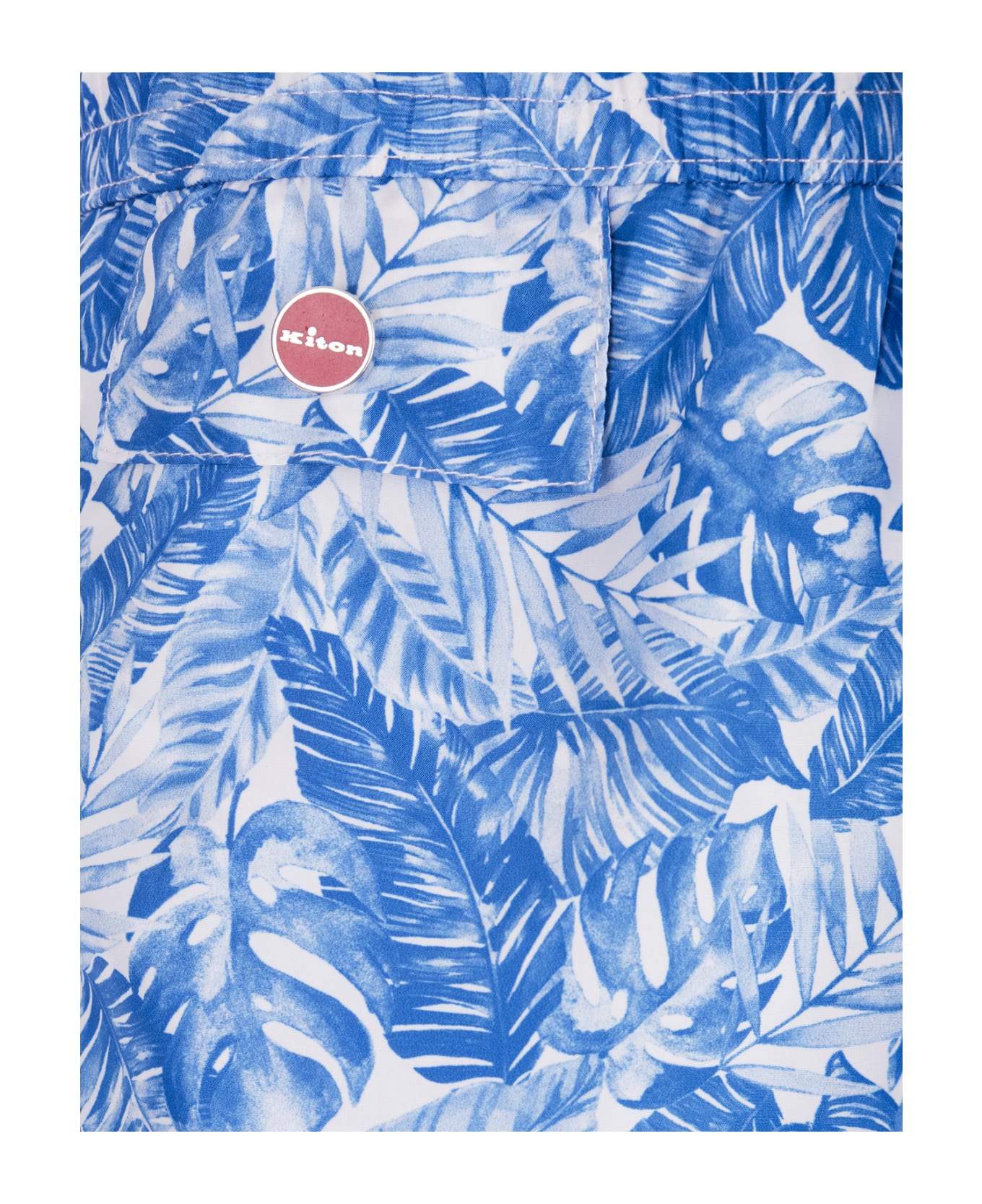 Kiton White Swim Shorts With Light Blue Foliage Print - Blue
