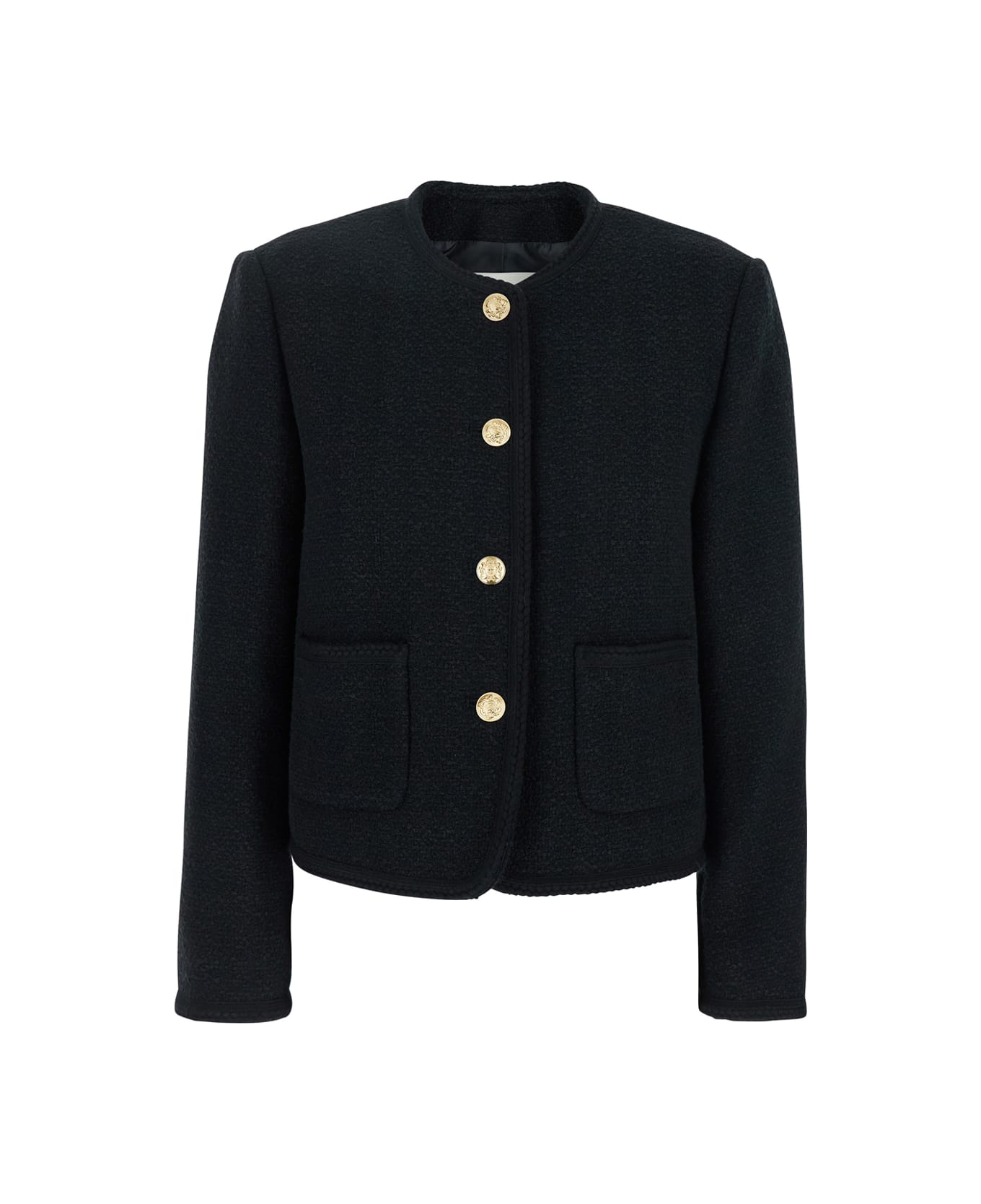 Dunst Black Crewneck Jacket With Contrasting Jewel Buttons In Cotton Blend Woman - Black