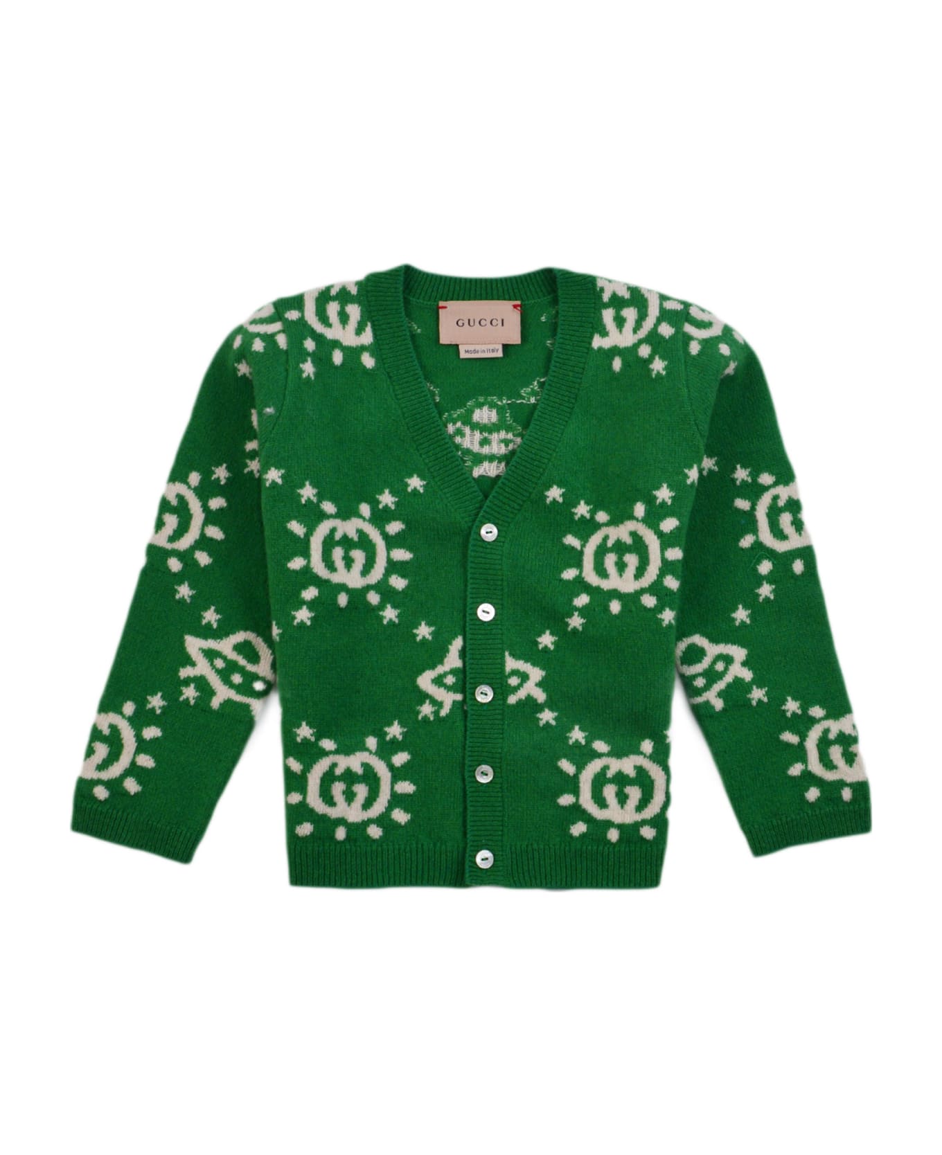 Gucci Cardigan In Wool With Inlay - Green