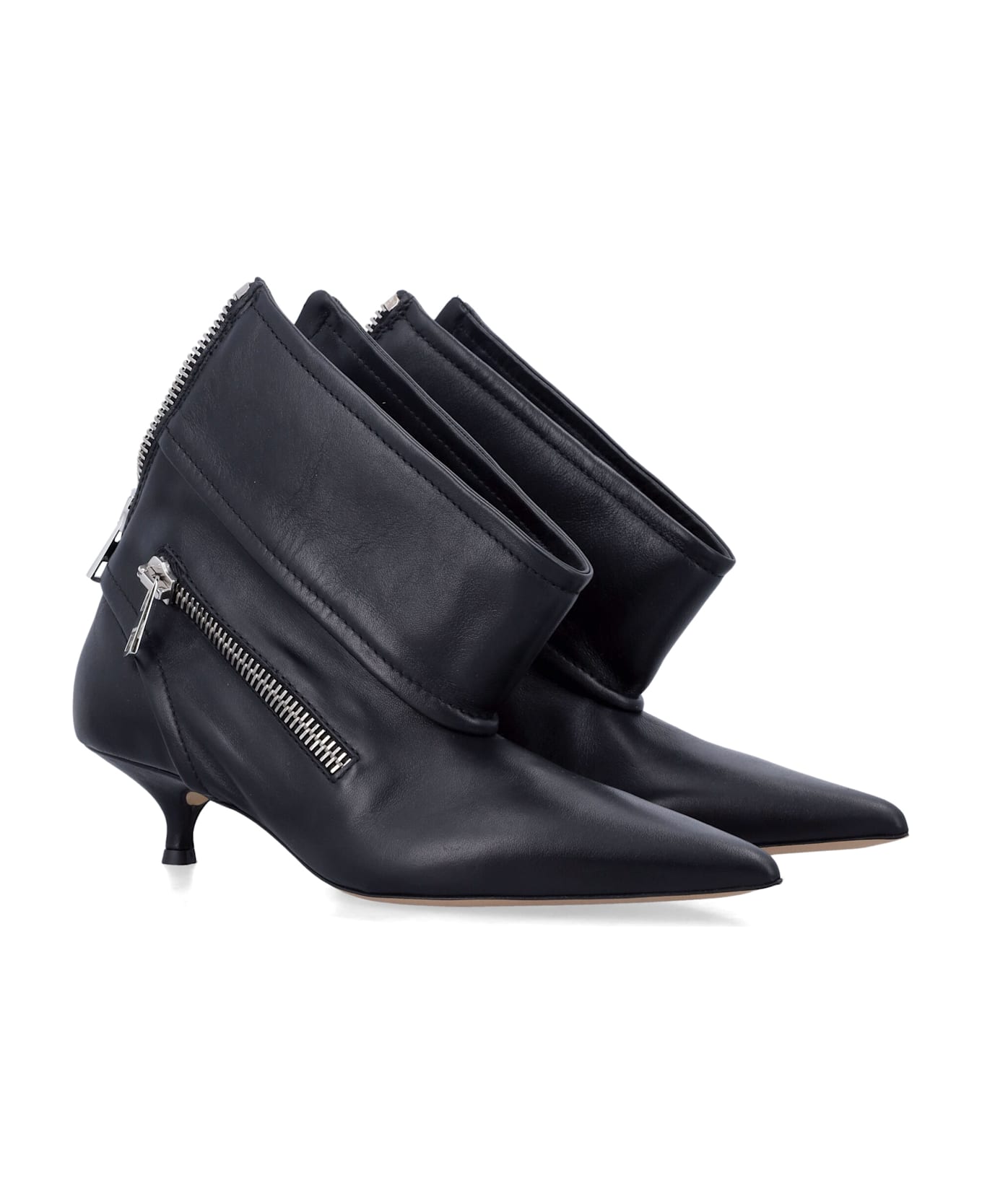 J.W. Anderson Black Leather Biker Kitten Heel Ankle Boot - BLACK