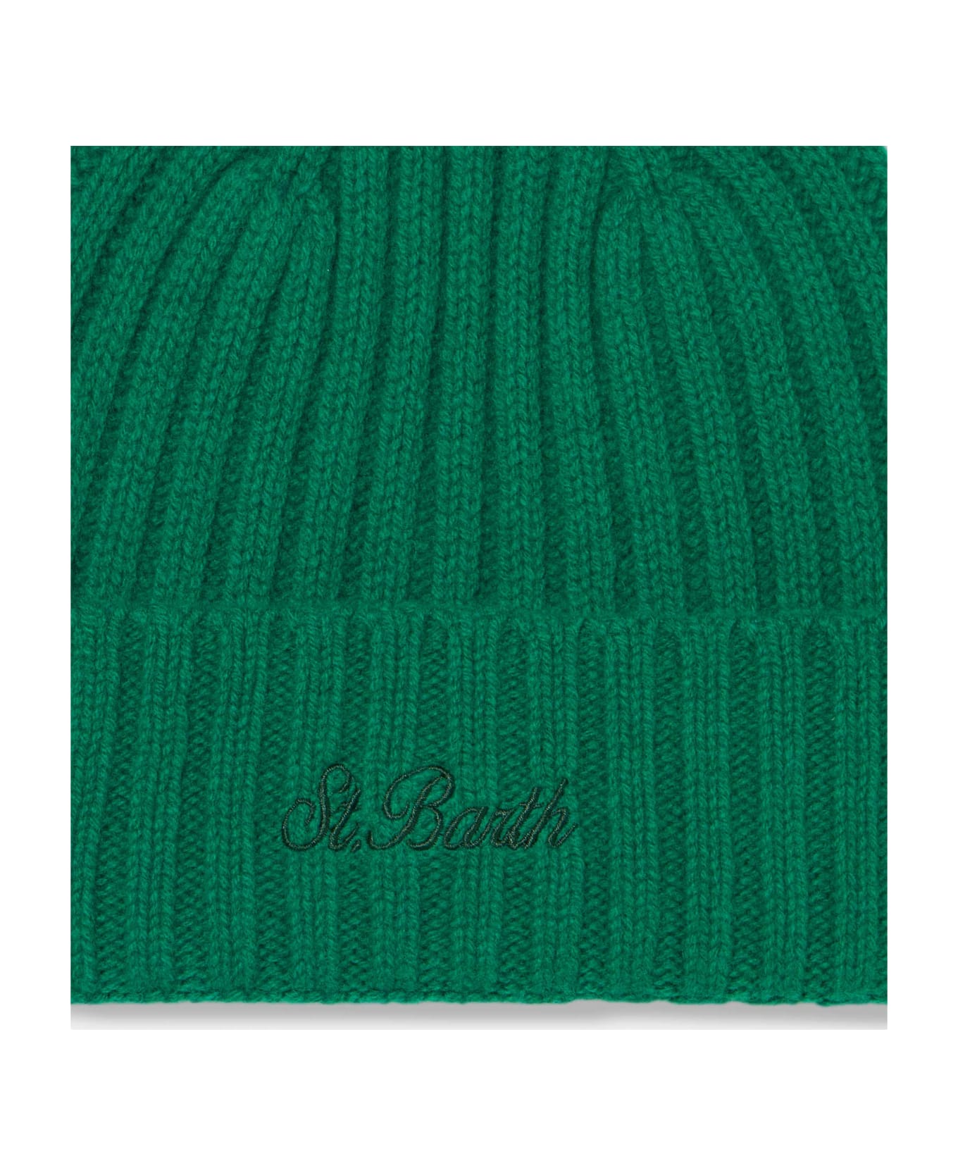 MC2 Saint Barth Man Green Cashmere Blend Hat Wengen With St. Barth Embroidery - GREEN