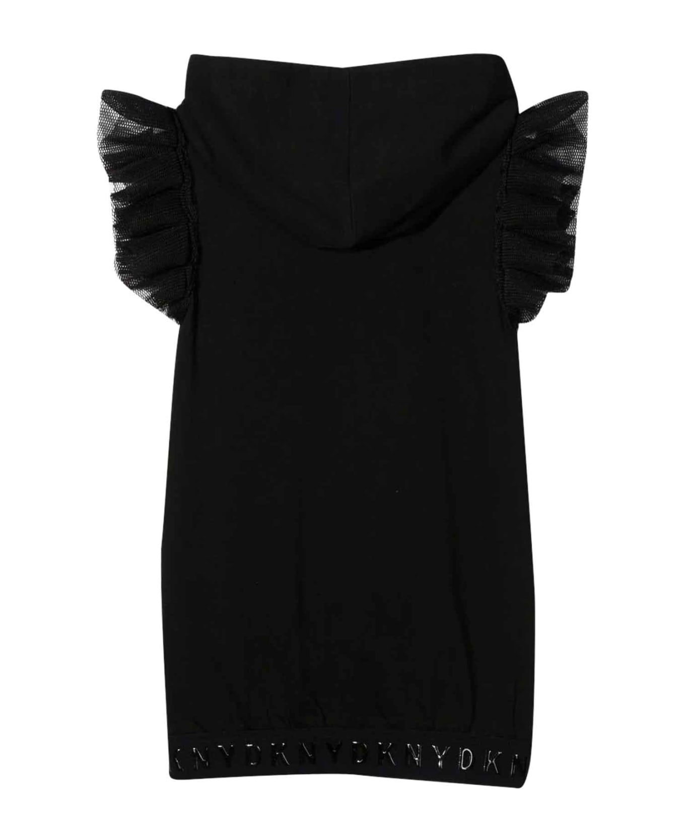 DKNY Black Girl Dress With Rouches - B Nero