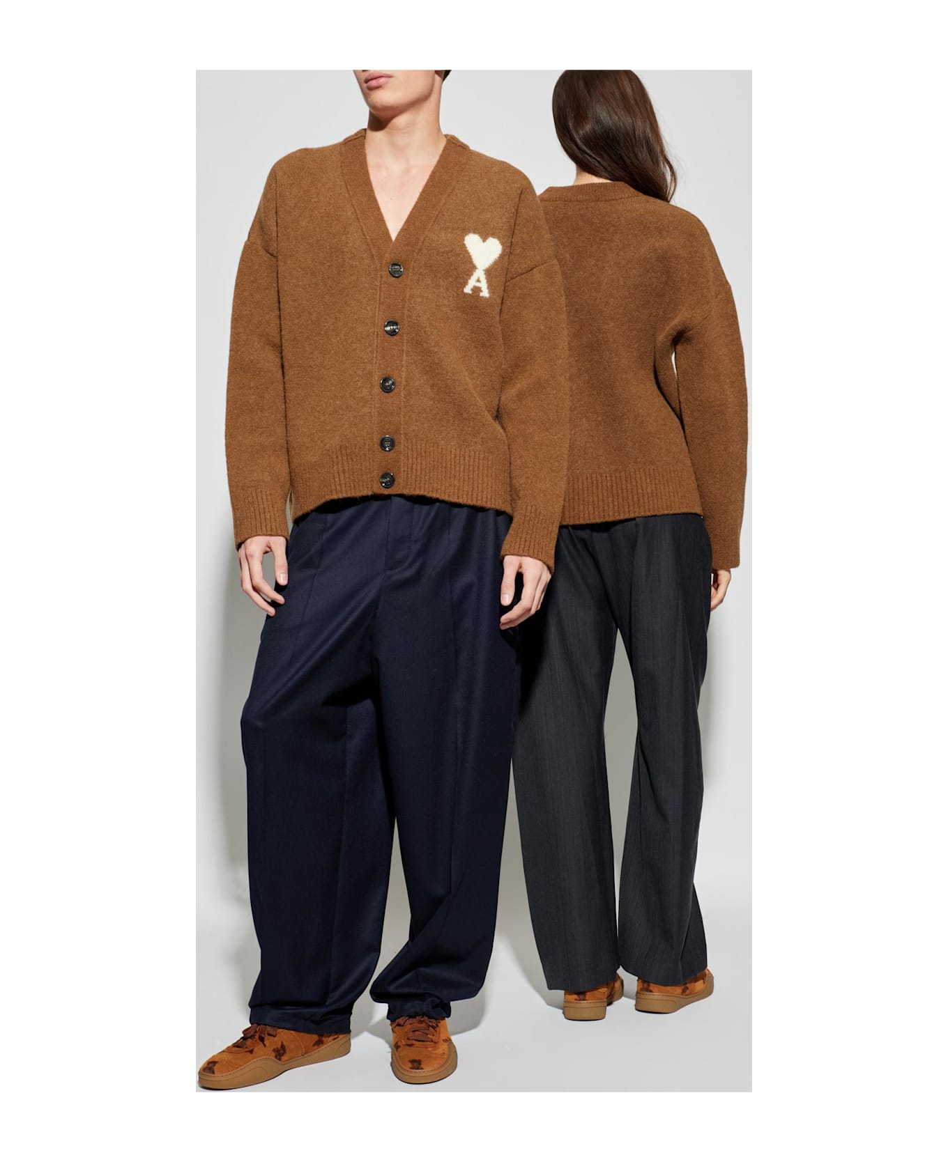 Ami Alexandre Mattiussi Cardigan With Logo - BROWN