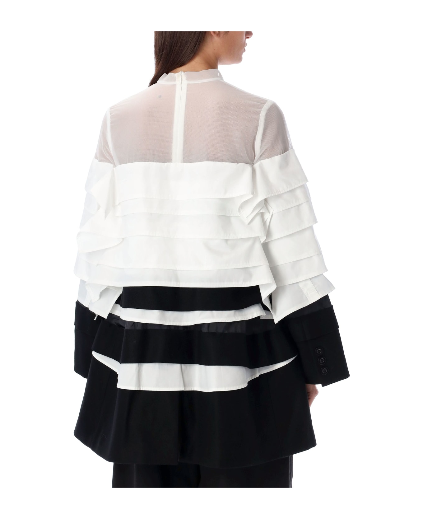 Sacai Mini Dress Popeline And Wool - BLACK/OFF WHITE