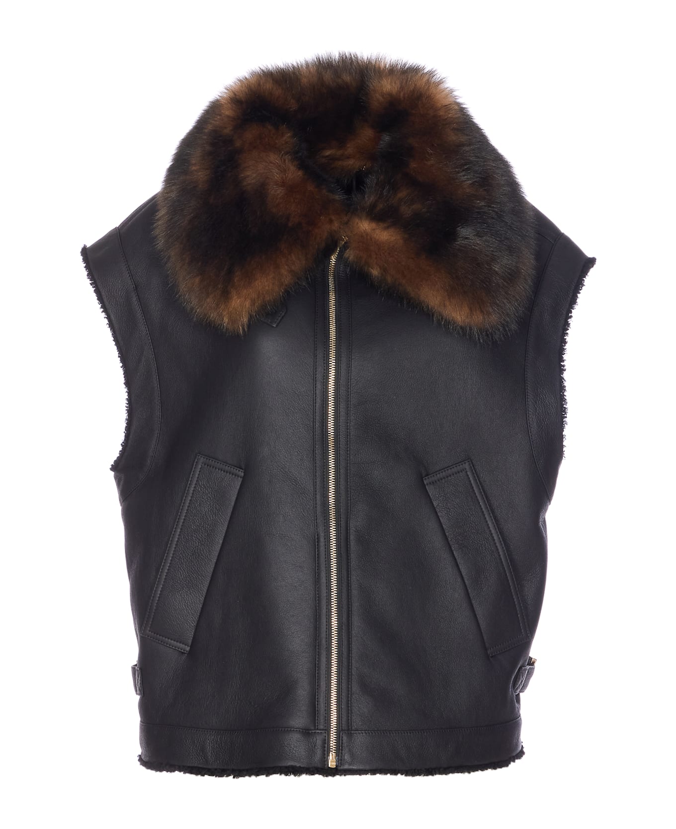 Fendi Ff Buckles Leather Vest - Black
