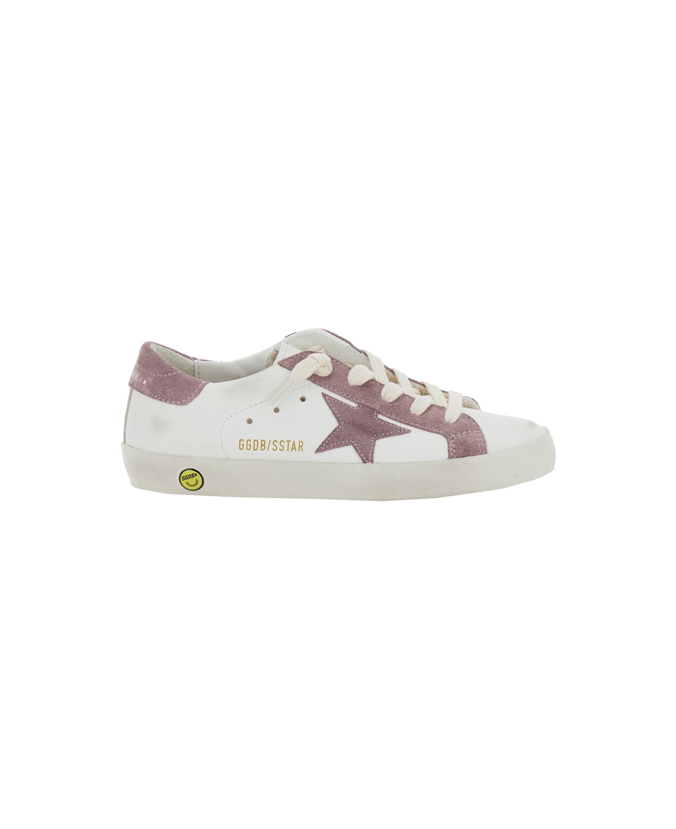 Golden Goose Super Star Leather Upper And List Printed Star Suede Heel - White シューズ