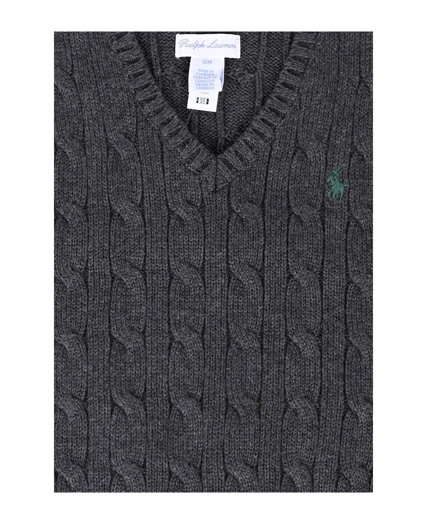 Ralph Lauren Grey Vest Sweater For Baby Boy With Horse - Grey