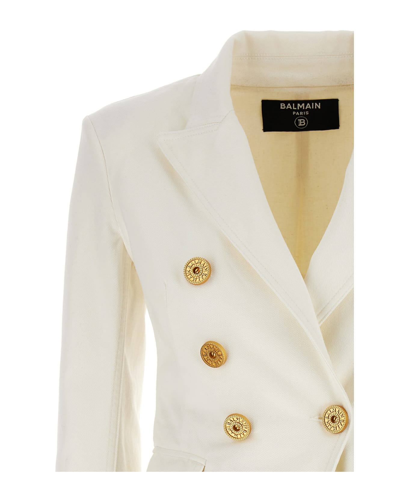 Balmain Double-breasted Denim Blazer - White