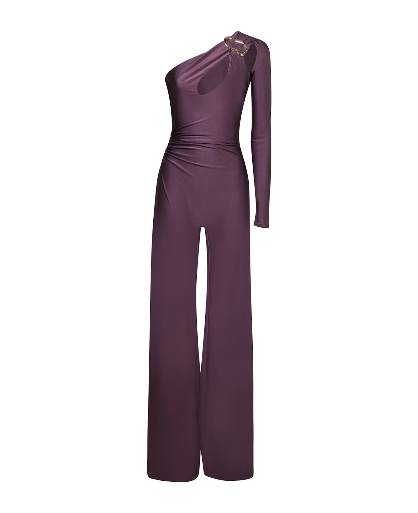 Amen Purple Lycra Jumpsuit With Buckle - Bordeaux