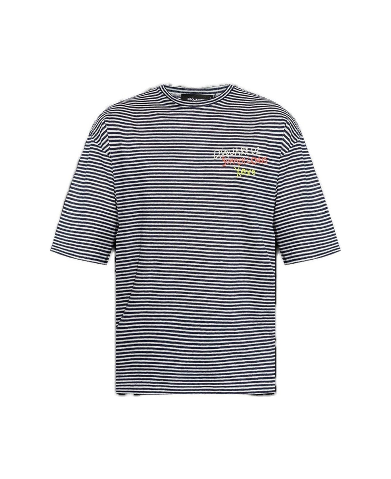 Dsquared2 Summer Lovers Logo Embroidered T-shirt - BLUE/WHITE