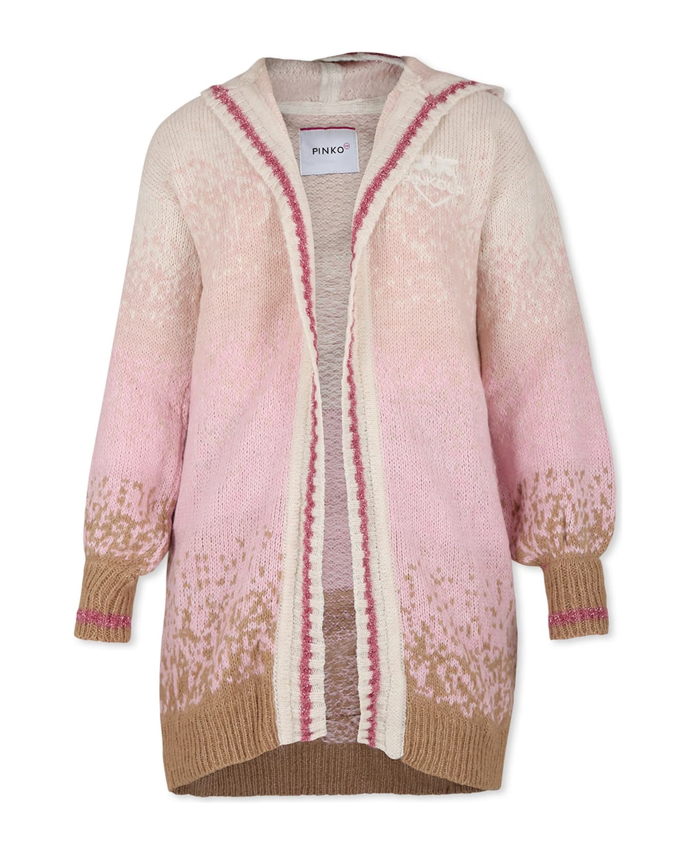 Pinko Pink Cardigan For Girl With Logo - Multicolor