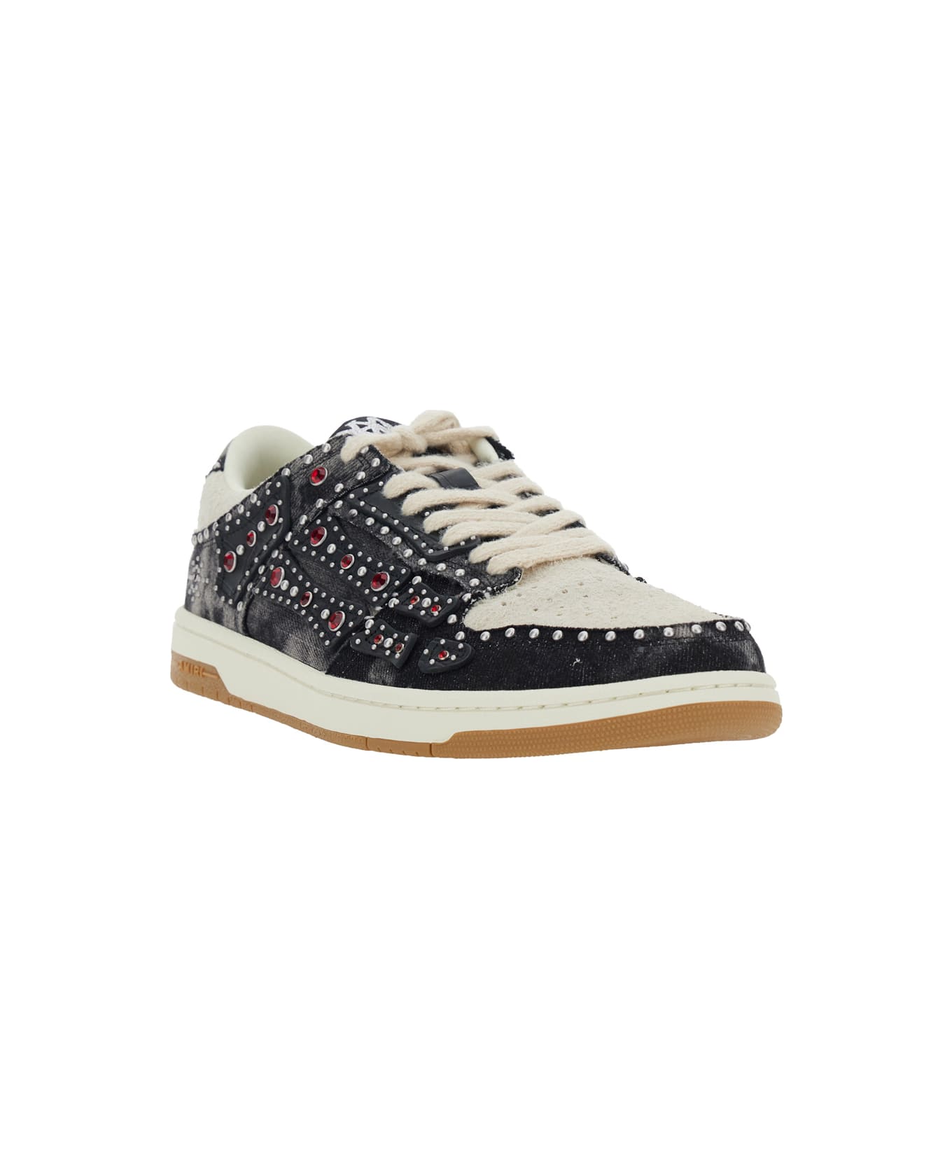 AMIRI 'skel Top' Black Sneaker With Beads And Crystals Application And Logo On The Heel In Fabric And Cotton Man - Black
