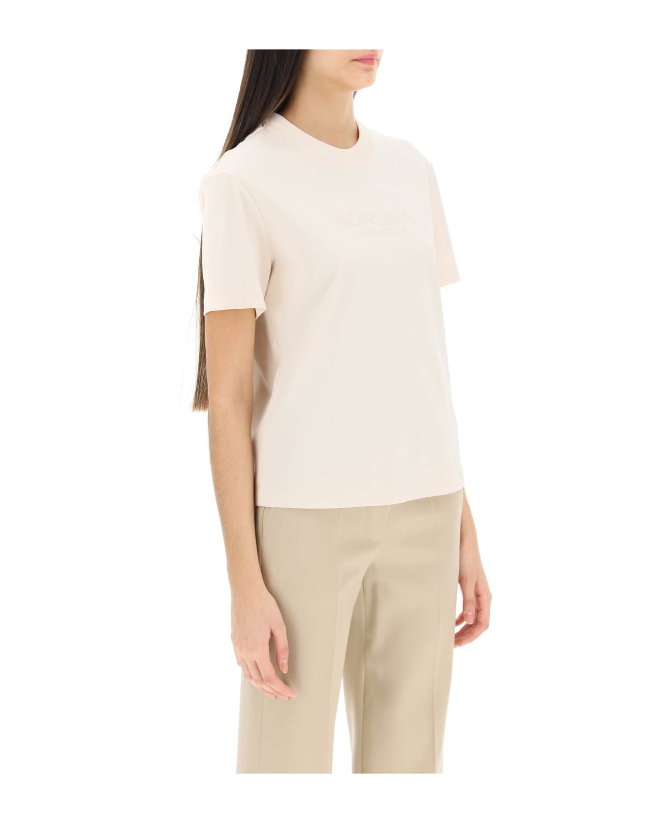 Agnona T-shirt With Embroidered Logo - SAND (Beige) Tシャツ