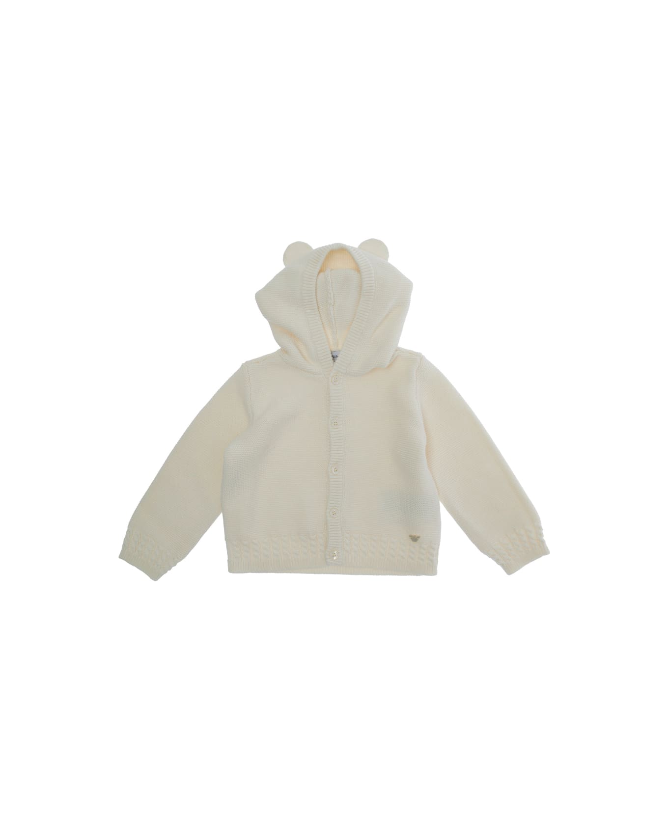 Emporio Armani White Sweatshirt With Hood With Ear Detail And Logo Embroidery On The Front In Cotton And Cashmere Baby - White