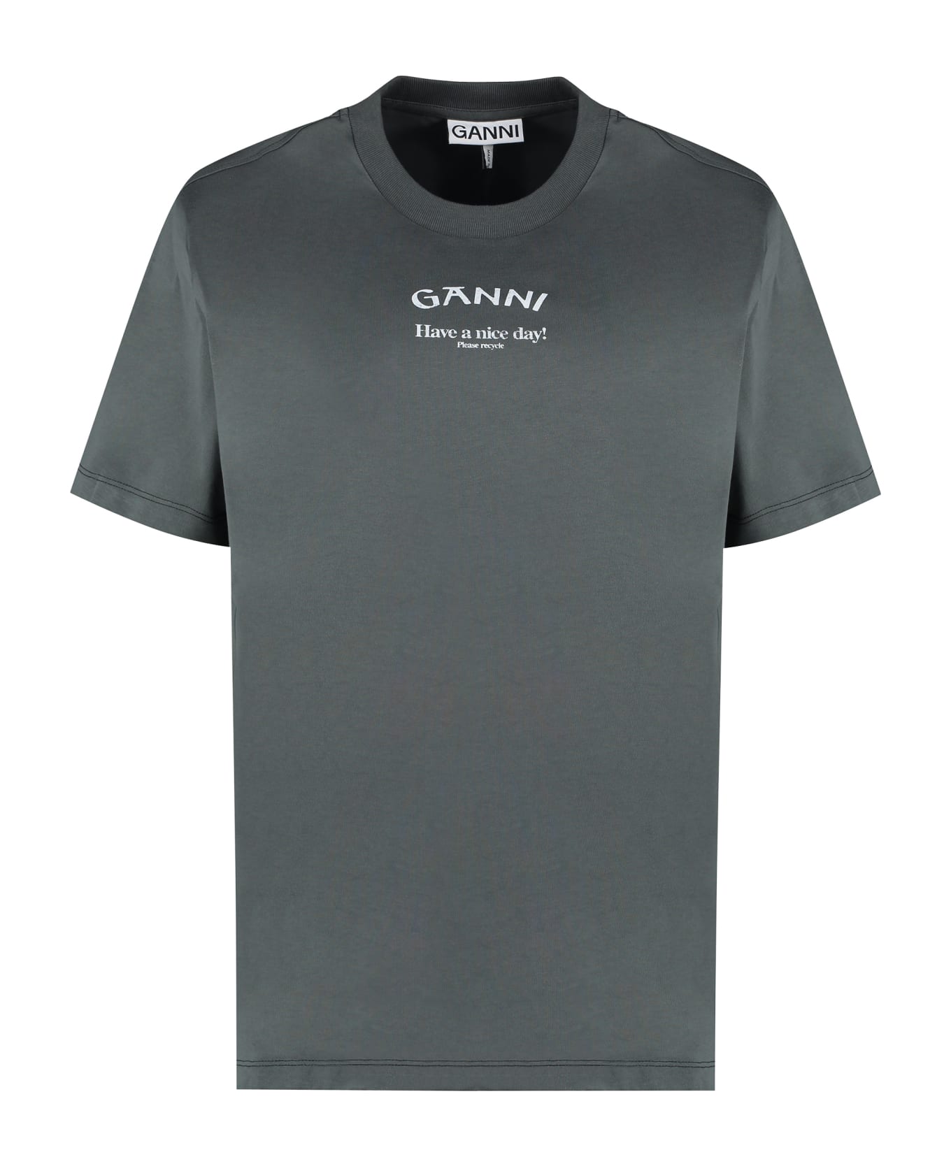 Ganni Printed Cotton T-shirt - grey